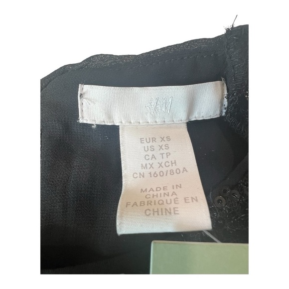 H&M‎ Black Bubble Hem Oversized Long Sleeve Crop Sequins Top NEW Size XS - Picture 10 of 15